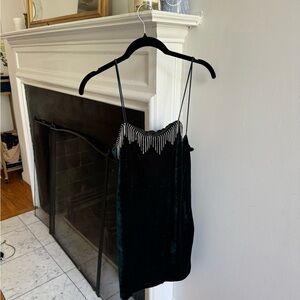 Elegant Green Velvet and Silver Beaded Dress